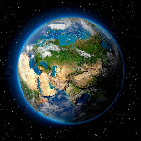 simsearch:400-07420874,k - Planet earth with translucent water of the oceans, atmosphere, volumetric clouds, and detailed topography in outer space Stock Photo - Budget Royalty-Free & Subscription, Code: 400-04276107