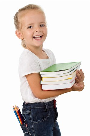 simsearch:400-04131892,k - Happy little girl with books and colored pencils - back to school theme Stockbilder - Microstock & Abonnement, Bildnummer: 400-04276216