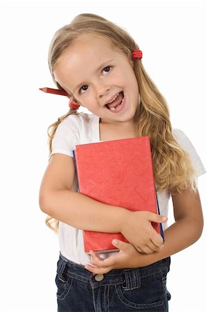 simsearch:400-04131892,k - Happy little girl with books and pencil behind the ear - back to school concept, isolated Stockbilder - Microstock & Abonnement, Bildnummer: 400-04276224