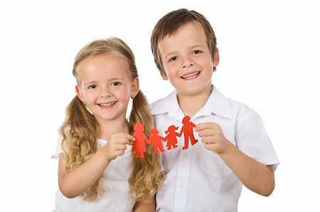 parent holding hands child silhouette - Happy family concept with kids holding paper people - isolated Stock Photo - Budget Royalty-Free & Subscription, Code: 400-04276225