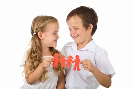 simsearch:400-05879764,k - Happy kids holding paper people - united family concept, isolated Foto de stock - Super Valor sin royalties y Suscripción, Código: 400-04276226