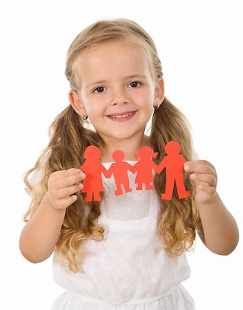 parent holding hands child silhouette - Little happy girl holding paper people - united family concept, isolated Stock Photo - Budget Royalty-Free & Subscription, Code: 400-04276228