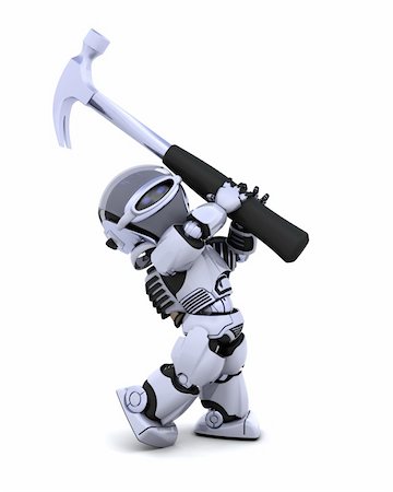 simsearch:400-04310985,k - 3D render of robot with claw hammer Stock Photo - Budget Royalty-Free & Subscription, Code: 400-04276277