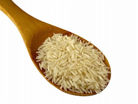 simsearch:400-05744487,k - Uncooked basmati rice in a natural wood spoon, isolated over background Stock Photo - Budget Royalty-Free & Subscription, Code: 400-04276634
