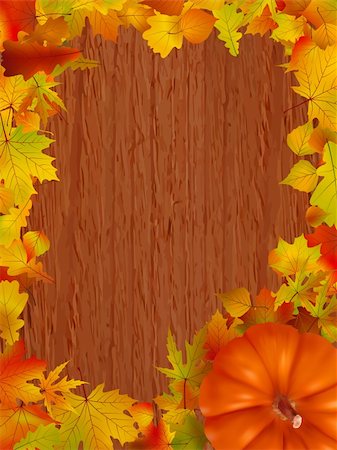 simsearch:400-06391236,k - Fall leaves and pumpkins on wood background. EPS 8 vector file included Fotografie stock - Microstock e Abbonamento, Codice: 400-04276983