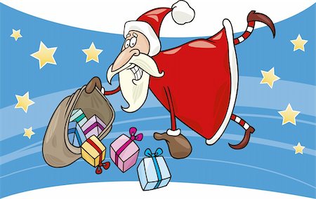 simsearch:400-05732786,k - cartoon illustration of flying santa claus with sack of gifts Stock Photo - Budget Royalty-Free & Subscription, Code: 400-04277130