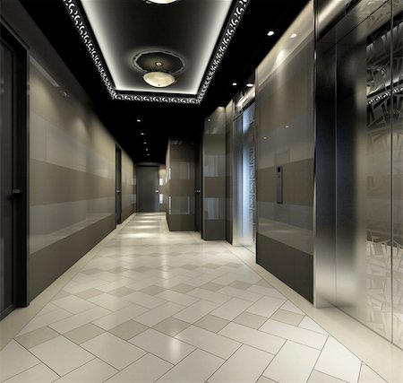 Modern corridor interior image (3D rendering) Photographie de stock - Aubaine LD & Abonnement, Code: 400-04277199