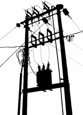 electricity pole - Vector silhouette of small electric transformer substation Stock Photo - Budget Royalty-Free & Subscription, Code: 400-04277707