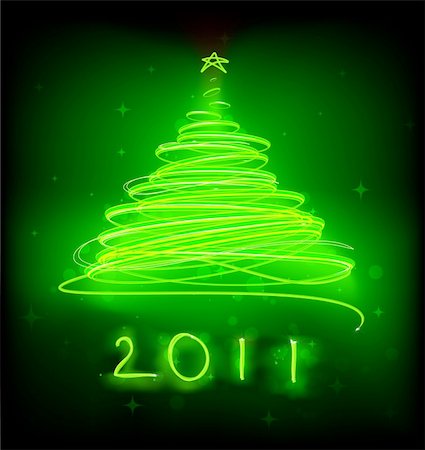 simsearch:400-05881845,k - Vector illustration of green Abstract Christmas tree on the black background. 2011. Foto de stock - Super Valor sin royalties y Suscripción, Código: 400-04278169