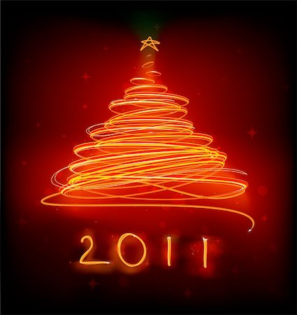 simsearch:400-05695809,k - Vector illustration of orange Abstract Christmas tree on the black background. 2011. Stock Photo - Budget Royalty-Free & Subscription, Code: 400-04278170