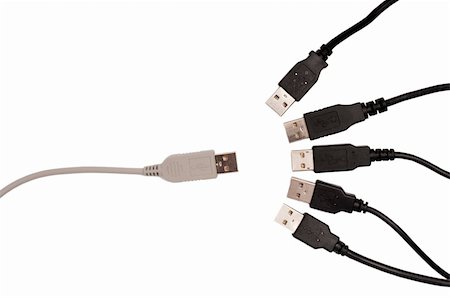 simsearch:400-05078674,k - Grey usb cable facing five black usb cables  isolated on  white background Fotografie stock - Microstock e Abbonamento, Codice: 400-04278204