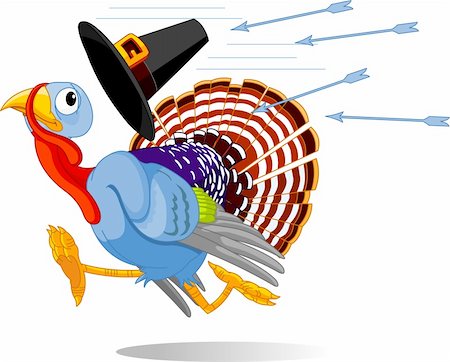 Cartoon turkey escapes from the arrows and loses his hat Stock Photo - Budget Royalty-Free & Subscription, Code: 400-04278232