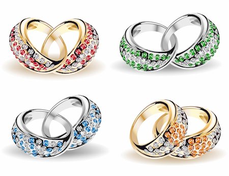 simsearch:400-05297829,k - Gold wedding rings and diamonds Vector illustration Photographie de stock - Aubaine LD & Abonnement, Code: 400-04278531