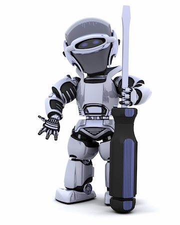simsearch:400-04310985,k - 3D render of robot with a screwdriver Stock Photo - Budget Royalty-Free & Subscription, Code: 400-04278759