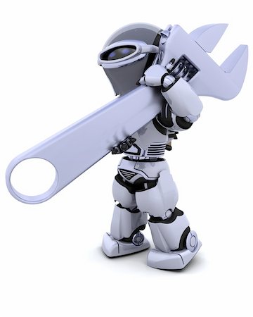 simsearch:400-04310985,k - 3D render of robot with a wrench Stock Photo - Budget Royalty-Free & Subscription, Code: 400-04278760