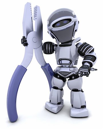 simsearch:400-04310985,k - 3D render of robot with a pair of pliars Stock Photo - Budget Royalty-Free & Subscription, Code: 400-04278761