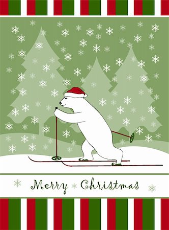 santa claus ski - vector Christmas card with Christmas bear skier, Adobe Illustrator 8 format Foto de stock - Super Valor sin royalties y Suscripción, Código: 400-04278898