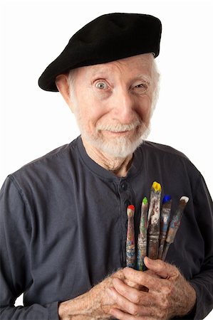 simsearch:400-04227846,k - Eccentric senior artist with brushes wearing a beret Fotografie stock - Microstock e Abbonamento, Codice: 400-04278945