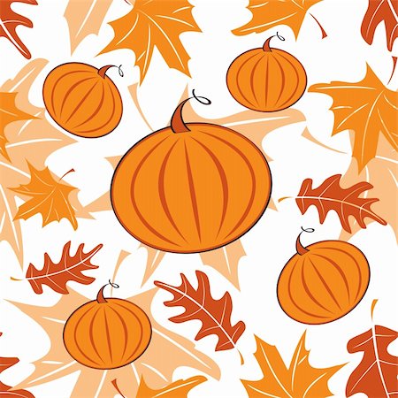 pumpkin leaf pattern - Autumnal seamless pattern with pumpkins. Vector illustration. Photographie de stock - Aubaine LD & Abonnement, Code: 400-04279033