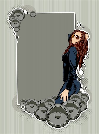 rock speakers - Thin sexy girl with speakers on grunge background. Abstract vector illustration. Foto de stock - Super Valor sin royalties y Suscripción, Código: 400-04279042