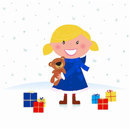 simsearch:400-05683592,k - Cute girl in blue christmas costume. Vector Illustration. Stock Photo - Budget Royalty-Free & Subscription, Code: 400-04279548