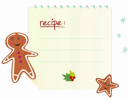recipes paper - Christmas recipe with cookies isolated on white background. Write your own text! Vector Illustration. Foto de stock - Super Valor sin royalties y Suscripción, Código: 400-04279542