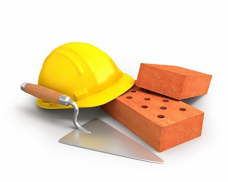 Bricks, trowel and a yellow plastic helmet Stock Photo - Budget Royalty-Free & Subscription, Code: 400-04279831