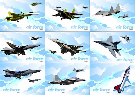 simsearch:400-04270337,k - Nine posters of Air force team. Vector illustration Foto de stock - Super Valor sin royalties y Suscripción, Código: 400-04270337