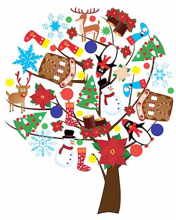 simsearch:400-09084472,k - vector illustration of tree with christmas elements Stock Photo - Budget Royalty-Free & Subscription, Code: 400-04270587