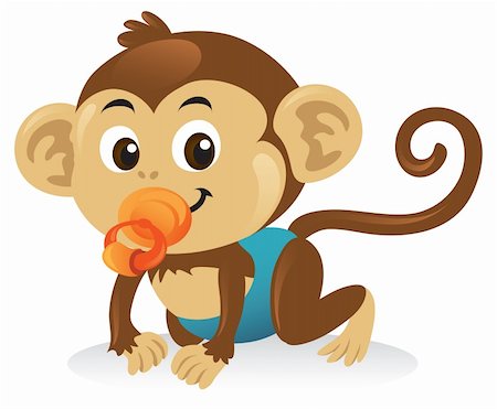 simsearch:400-08835171,k - Cute baby monkey with a pacifier in a crawling pose. Photographie de stock - Aubaine LD & Abonnement, Code: 400-04270795