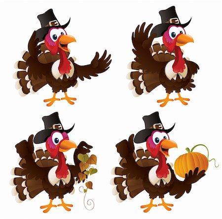 Pilgrim turkey cartoon illustration set Stock Photo - Budget Royalty-Free & Subscription, Code: 400-04270815