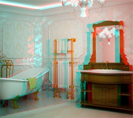 classic style bathroom interior, 3D anaglyph effect (to view -need anaglyph stereo glasses) Stock Photo - Budget Royalty-Free & Subscription, Code: 400-04270864