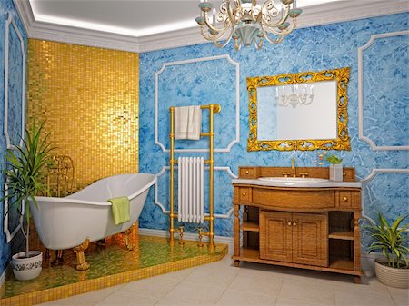 classic style bathroom interior (3D rendering) Stock Photo - Budget Royalty-Free & Subscription, Code: 400-04270865