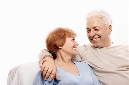 simsearch:400-04026005,k - Smiling elderly pair on a white background Foto de stock - Super Valor sin royalties y Suscripción, Código: 400-04270925