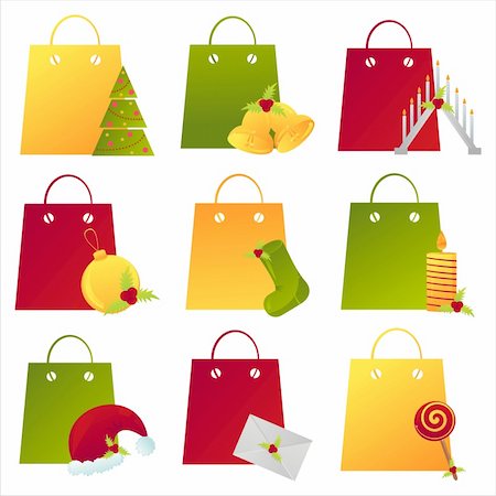 set of 9 christmas shopping bags Stock Photo - Budget Royalty-Free & Subscription, Code: 400-04272171