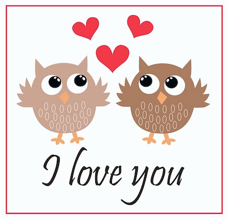 I love you card with two cute owls Stock Photo - Budget Royalty-Free & Subscription, Code: 400-04272252