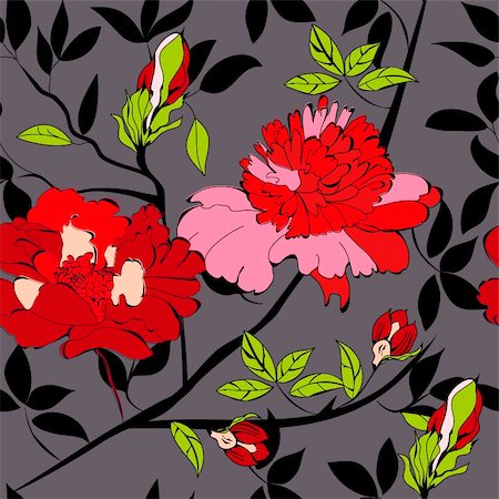red floral background with black leaves - Seamless pattern with red flowers Stock Photo - Budget Royalty-Free & Subscription, Code: 400-04272454