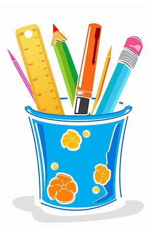 simsearch:400-05044785,k - illustration of pens and pencils in box on isolated background Stockbilder - Microstock & Abonnement, Bildnummer: 400-04272471