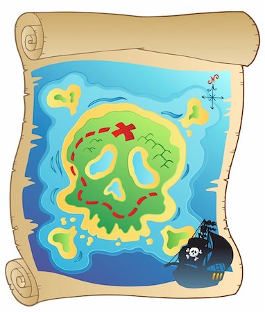 found object - Old parchment with pirate map - vector illustration. Stock Photo - Budget Royalty-Free & Subscription, Code: 400-04272663