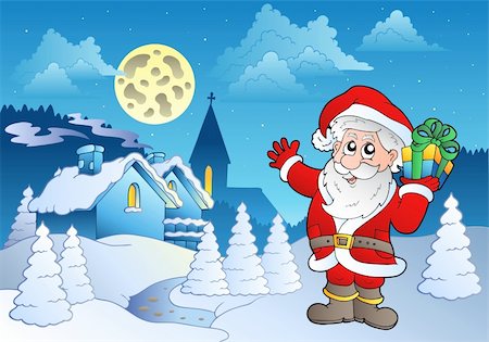 simsearch:400-05178688,k - Santa Claus near small village 1 - vector illustration. Photographie de stock - Aubaine LD & Abonnement, Code: 400-04272671