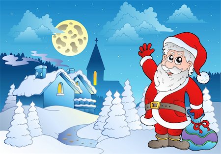 simsearch:400-04236811,k - Santa Claus near small village 2 - vector illustration. Photographie de stock - Aubaine LD & Abonnement, Code: 400-04272673