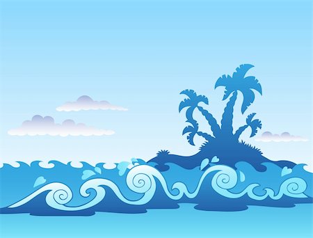 Seascape with palm island and waves - vector illustration. Photographie de stock - Aubaine LD & Abonnement, Code: 400-04272680