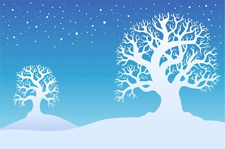 Two winter trees with snow 1 - vector illustration. Stock Photo - Budget Royalty-Free & Subscription, Code: 400-04272700