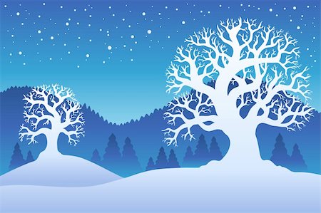 forest cartoon illustration - Two winter trees with snow 2 - vector illustration. Foto de stock - Super Valor sin royalties y Suscripción, Código: 400-04272701