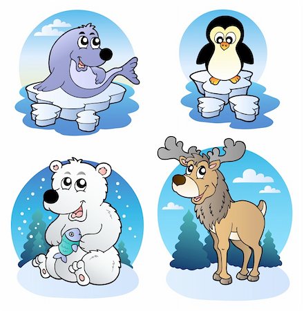 snow winter cartoon clipart - Various cute winter animals - vector illustration. Stock Photo - Budget Royalty-Free & Subscription, Code: 400-04272713
