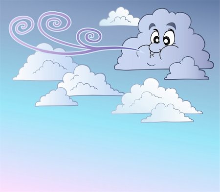 Windy sky with cartoon clouds - vector illustration. Foto de stock - Super Valor sin royalties y Suscripción, Código: 400-04272726