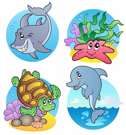 dolphin swim fins - Various sea animals and fishes - vector illustration. Stock Photo - Budget Royalty-Free & Subscription, Code: 400-04272721