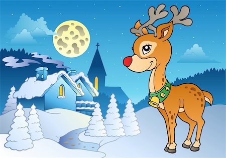 Young Christmas reindeer outdoor 2 - vector illustration. Stock Photo - Budget Royalty-Free & Subscription, Code: 400-04272739