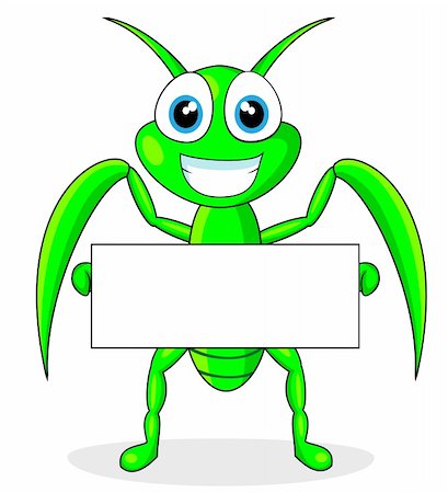 vector illustration of a cute praying mantis holding a blank sign. No gradient Stock Photo - Budget Royalty-Free & Subscription, Code: 400-04272876