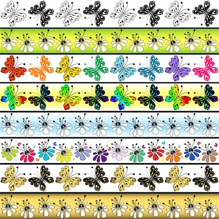 simsearch:400-05892168,k - Set seamless vivid  borders with flowers and  butterflies (vector) Stock Photo - Budget Royalty-Free & Subscription, Code: 400-04272893